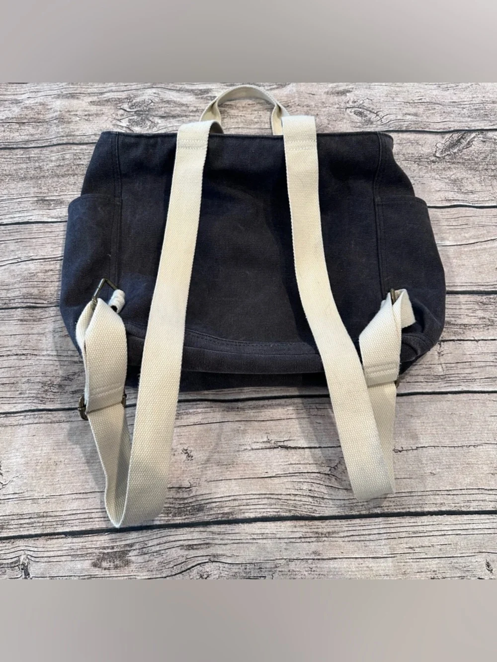 Birdling Black Canvas Laptop Tote Bag Backpack with Cream Handles ~15”x13” - Picture 5 of 8